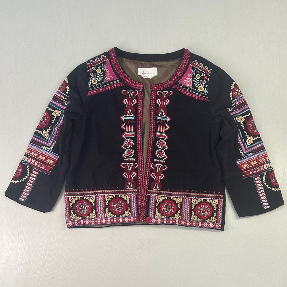 Anthropologie Abstract Embroidered Jacket